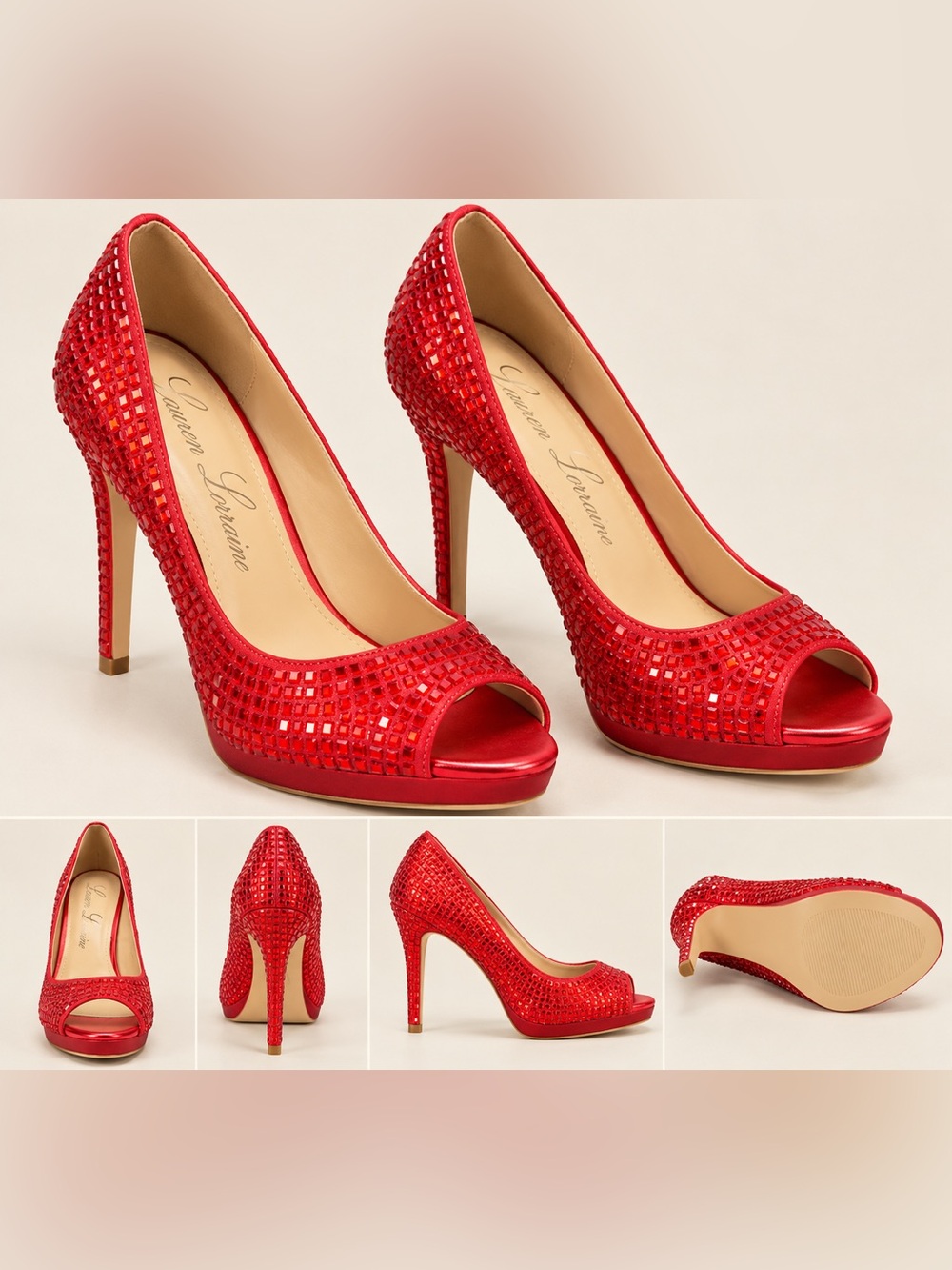 Candy Red Bling Peep Toe Pumps 3 inch Heels US 8 Like New